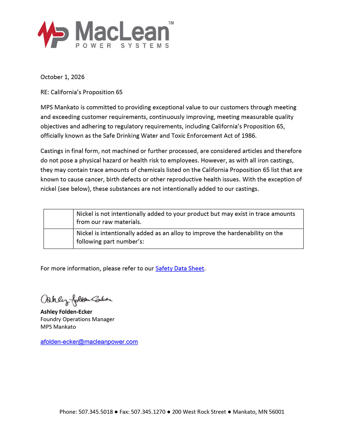 Proposition 65 Letter image