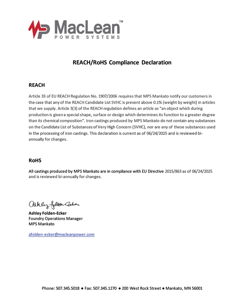 REACH RoHS Compliance Document